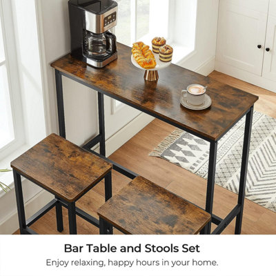 VASAGLE Dining Table Set, Bar Table and Stools Set, Breakfast Bar Table with Bar Stools Set of 2, Industrial Steel Frame