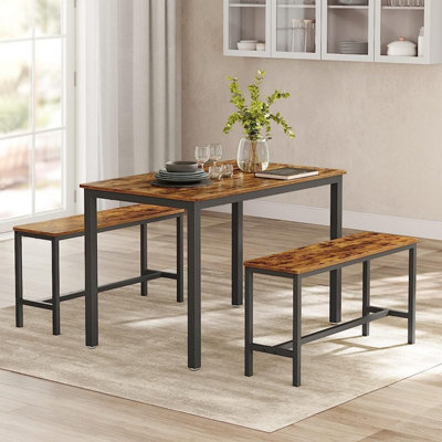 VASAGLE Dining Table with 2 Benches 3 Pieces Set Kitchen Table of 110 x 70 x 75 cm 2 Benches of 97 x 30 x 50 cm Each