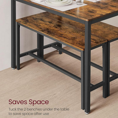 VASAGLE Dining Table with 2 Benches, 3 Pieces Set, Kitchen Table of 110 ...