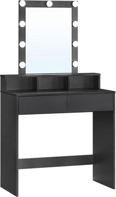 VASAGLE Dressing Table, LED Lights with Adjustable Brightness, Vanity Table with Mirror, 2 Drawers and 3 Compartments Table Black