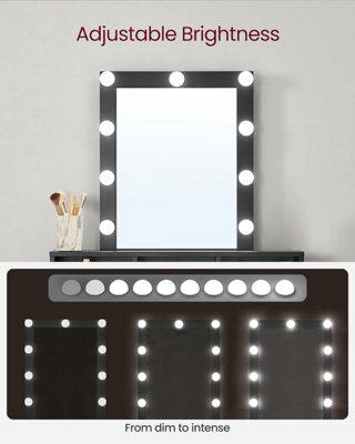 VASAGLE Dressing Table, LED Lights with Adjustable Brightness, Vanity Table with Mirror, 2 Drawers and 3 Compartments Table Black