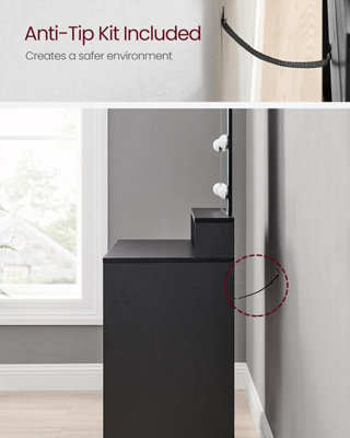VASAGLE Dressing Table, LED Lights with Adjustable Brightness, Vanity Table with Mirror, 2 Drawers and 3 Compartments Table Black