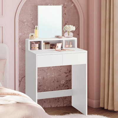 VASAGLE Dressing Table, Makeup Table, with Large Mirror, Vanity Table with 2 Drawers and 3 Compartments, Modern, White