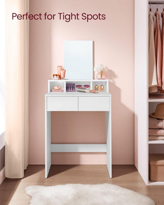 VASAGLE Dressing Table, Makeup Table, with Large Mirror, Vanity Table with 2 Drawers and 3 Compartments, Modern, White