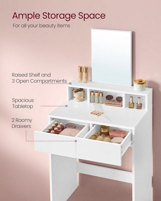 VASAGLE Dressing Table, Makeup Table, with Large Mirror, Vanity Table with 2 Drawers and 3 Compartments, Modern, White