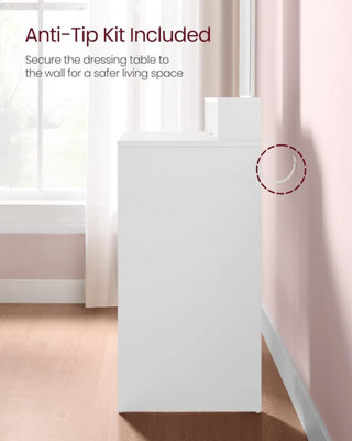 VASAGLE Dressing Table, Makeup Table, with Large Mirror, Vanity Table with 2 Drawers and 3 Compartments, Modern, White