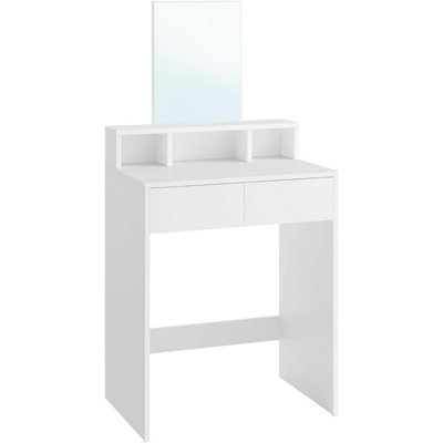 VASAGLE Dressing Table, Makeup Table, with Large Mirror, Vanity Table with 2 Drawers and 3 Compartments, Modern, White