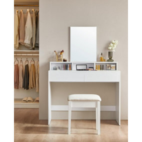 VASAGLE Dressing Table with Large Mirror, Vanity Table with 2 Drawers and 3 Compartments, Makeup Table, Modern, White