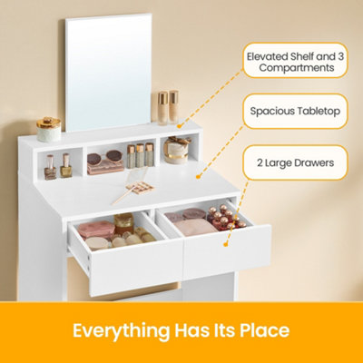 VASAGLE Dressing Table with Large Mirror, Vanity Table with 2 Drawers and 3 Compartments, Makeup Table, Modern