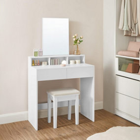 VASAGLE Dressing Table with Large Rectangular Mirror, Makeup Table with 2 Drawers and 3 Open Compartments, Vanity Table, Modern