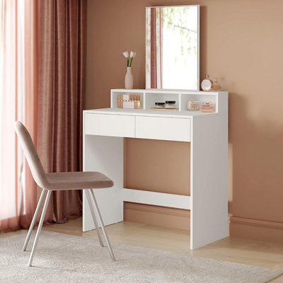 VASAGLE Dressing Table with Large Rectangular Mirror, Makeup Table with 2 Drawers and 3 Open Compartments, Vanity Table, Modern