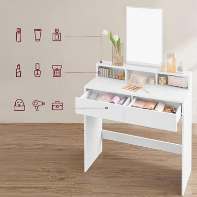 VASAGLE Dressing Table with Large Rectangular Mirror, Makeup Table with 2 Drawers and 3 Open Compartments, Vanity Table, Modern