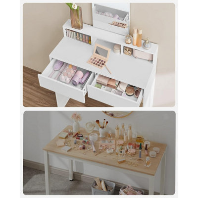 VASAGLE Dressing Table with Large Rectangular Mirror, Makeup Table with 2 Drawers and 3 Open Compartments, Vanity Table, Modern