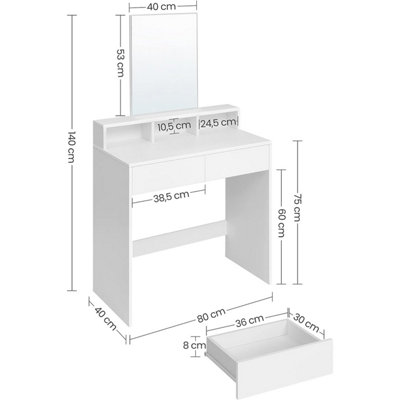 VASAGLE Dressing Table with Large Rectangular Mirror, Makeup Table with 2 Drawers and 3 Open Compartments, Vanity Table, Modern