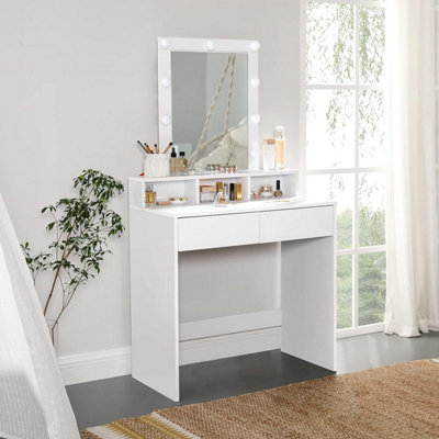 Makeup desk and mirror with outlet lights