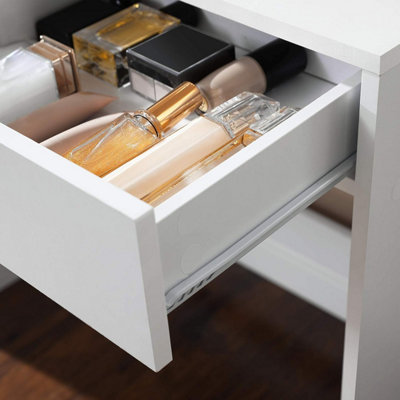 VASAGLE Dressing Table with Mirror and Light Bulbs, Makeup Table with 2 Drawers and 3 Open Compartments, Vanity Table, Modern
