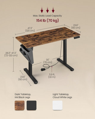VASAGLE Electric Standing Desk, Height Adjustable Desk, 60 x