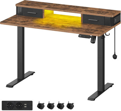 VASAGLE Electric Standing Desk with Built In Power Strip Adjustable Height Monitor Stand Memory Function Rustic