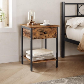 VASAGLE End Table, Nightstand with Drawer and Shelf, Bedside Table, Side Table, Room Companion, Rustic Brown and Black