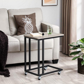 VASAGLE End Table, Side Table, Coffee Table, with Steel Frame and Castors, Industrial, for Room, Balcony, Greige and Black
