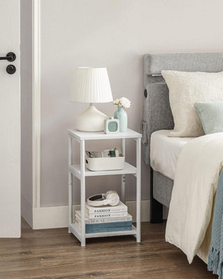 VASAGLE End Table with 3 Levels, Steel-Framed Bedside Table for Room, and Office, Industrial, Classic White and Classic Black