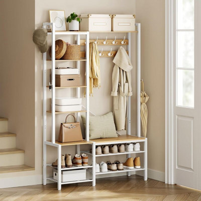 〆1/31 WHITE_WOOD_BENCH #3 VASAGLE Entryway Bench, Hall Tree Shoe Rack, Coat Rack Storage