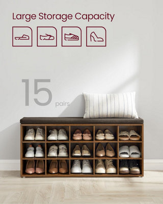 VASAGLE Entryway Shoe Bench, Cushioned Shoe Cabinet with 15 Open ...