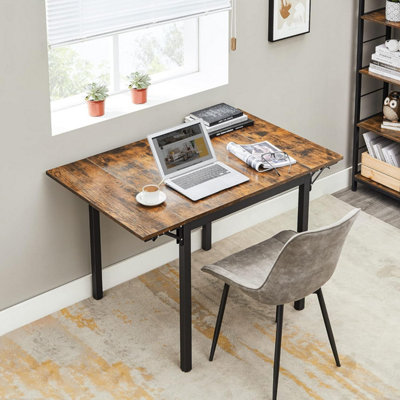 VASAGLE Extendable Dining Table, Folding Dining Table, Drop Leaf Kitchen Table for Small Spaces, Rustic Brown & Black