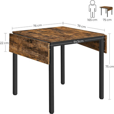 VASAGLE Extendable Dining Table, Folding Dining Table, Drop Leaf Kitchen Table for Small Spaces, Rustic Brown & Black