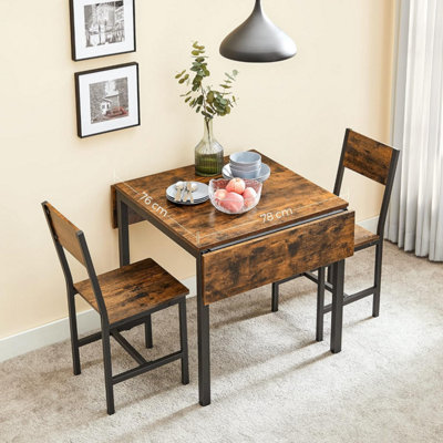 VASAGLE Extendable Dining Table, Folding Dining Table, Drop Leaf Kitchen Table for Small Spaces, Rustic Brown & Black