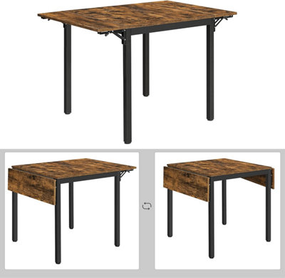 VASAGLE Extendable Dining Table, Folding Dining Table, Drop Leaf Kitchen Table for Small Spaces, Rustic Brown & Black