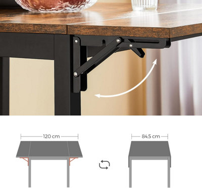 VASAGLE Extendable Dining Table, Folding Dining Table, Drop Leaf Kitchen Table for Small Spaces, Rustic Brown & Black