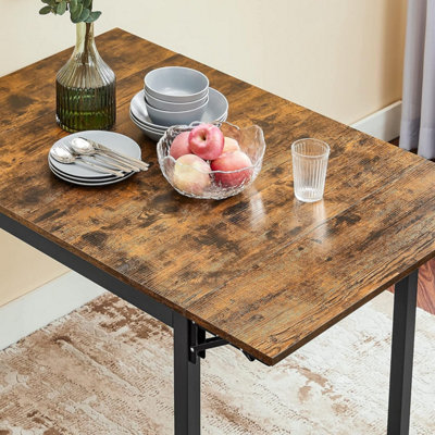 VASAGLE Extendable Dining Table, Folding Dining Table, Drop Leaf Kitchen Table for Small Spaces, Rustic Brown & Black