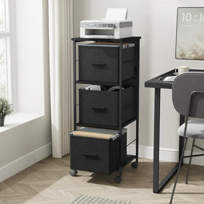 VASAGLE Filing Cabinet, 3 Drawers, Printer Stander, for A4, Letter-Size Files, File Folders, Storage Box, Ebony Black & Ink Black