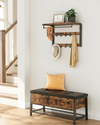 VASAGLE Floating Shelf Coat Rack, 10 Hooks, Removable, Entryway ...