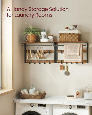 VASAGLE Floating Shelf Coat Rack, 10 Hooks, Removable, Entryway ...
