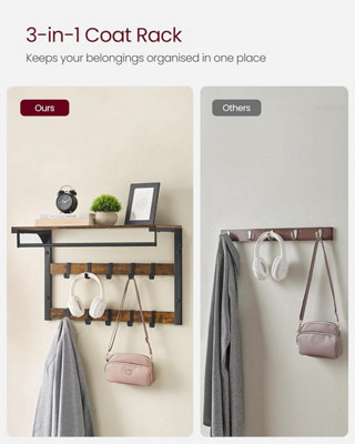 VASAGLE Floating Shelf Coat Rack, 10 Hooks, Removable, Entryway ...