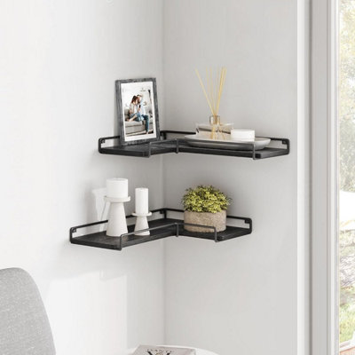 VASAGLE Floating Shelves Set of 2 L Shaped Corner Shelves for Wall Corner Wall Shelf Industrial