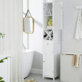 VASAGLE Floor Cabinet, Bathroom Tall Cabinet with Shutter Doors, Drawer, and Removable X-Shaped Stand, 32 x 30 x 170 cm