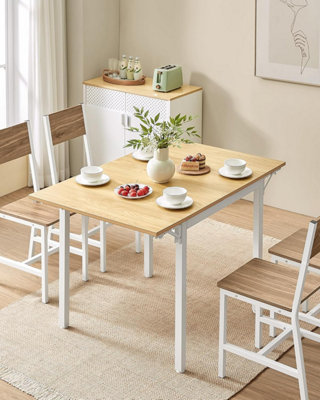 VASAGLE Folding Dining Table, Drop Leaf Extendable, for Small Spaces, Seats 2-4 People, Industrial, Natural Oak and Cloud White