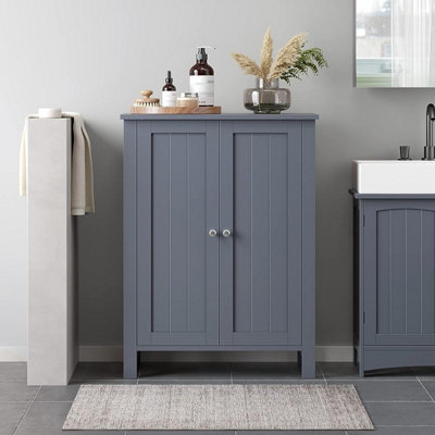 Vasagle bathroom floor storage cabinet with double door on sale adjustable shelf