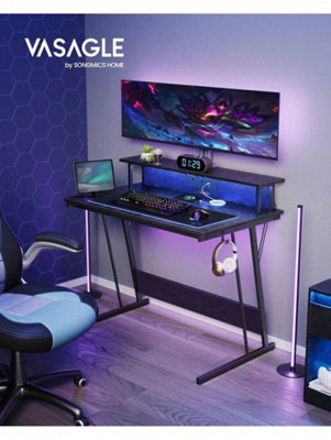 VASAGLE Gaming Desk With LED Lights And Built-In Power Outlets ...