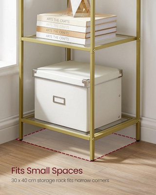 VASAGLE Glass Shelving Unit 6 Level Book Organizer Storage Rack Glass for Bathroom Lounge Bedroom Workspace