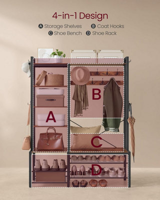 VASAGLE Hall Tree with Bench and Shoe Storage, Hallway Coat Rack