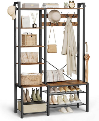 VASAGLE Hall Tree with Bench and Shoe Storage Hallway Coat Rack with Shoe Bench and 5