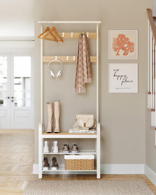 VASAGLE Hallway Coat Rack, Shoe Storage Bench and Adjustable Hooks