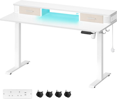 VASAGLE Height Adjustable Electric Desk Monitor Stand Memory Function Power Strip 2 Hooks and Drawers Included