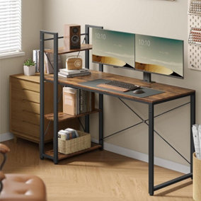 VASAGLE Home Office Desk with Storage Shelves, Extra Wide Writing Desk, Computer Table, Rustic Brown and Black