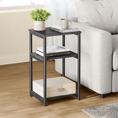 VASAGLE Industrial Bedside Stand, 3-Tier Sofa End Table for Room, Home Office, Steel Frame, Misty Grey and Ink Black