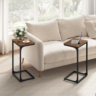 VASAGLE Industrial C Set, Twin Side Tables with Metal Framework, Rustic Brown and Ink Black